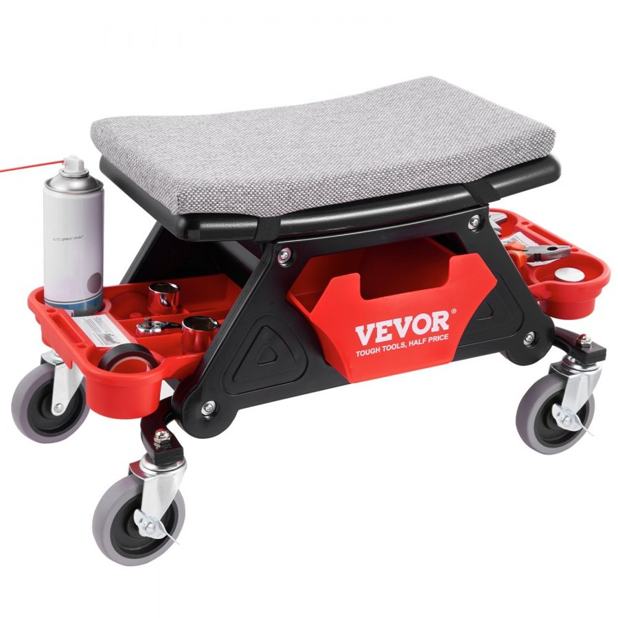 VEVOR Mechanic Rolling Seat – 300 LBS, 4in Wheels, 3 Trays