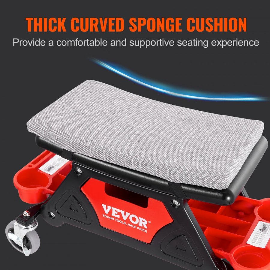 VEVOR Mechanic Rolling Seat – 300 LBS, 4in Wheels, 3 Trays