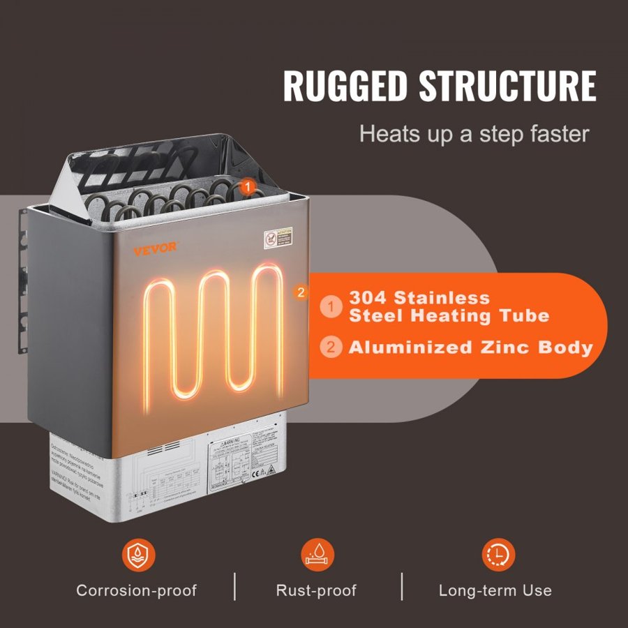 VEVOR Sauna Heater, 6KW Electric Sauna Stove, 400V 3N Portable Indoor/Outdoor Sauna Heater with 3h Timer, Digital Controller for 5-9 m³ Home, Commercial Hotel Spa Shower Use, Max 110℃