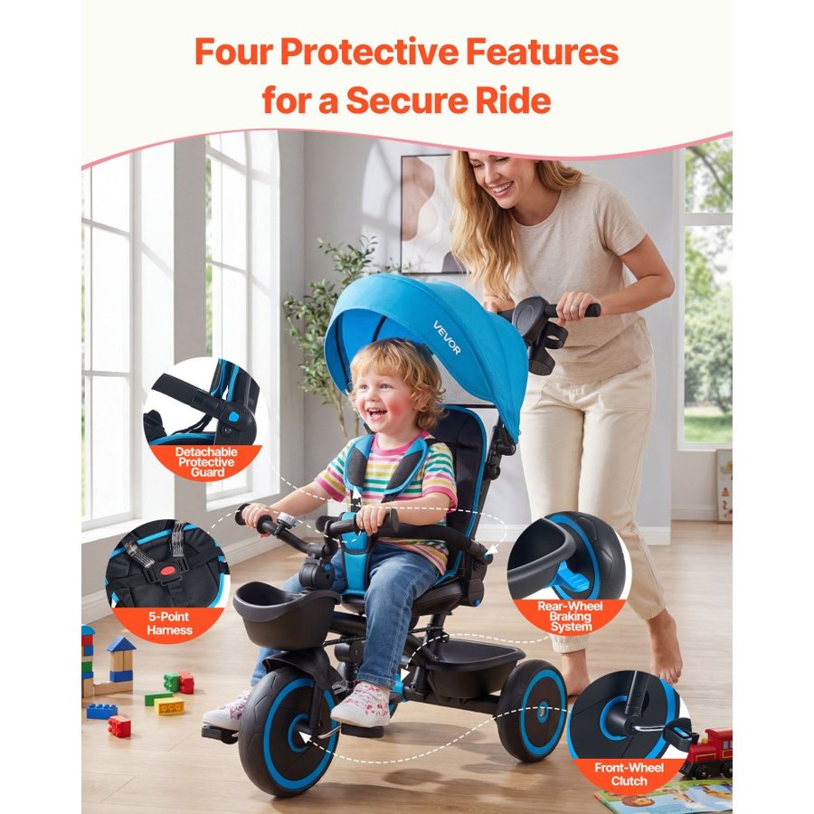 VEVOR Toddler Tricycle Stroller – 6-in-1 Trike, Ages 1–5