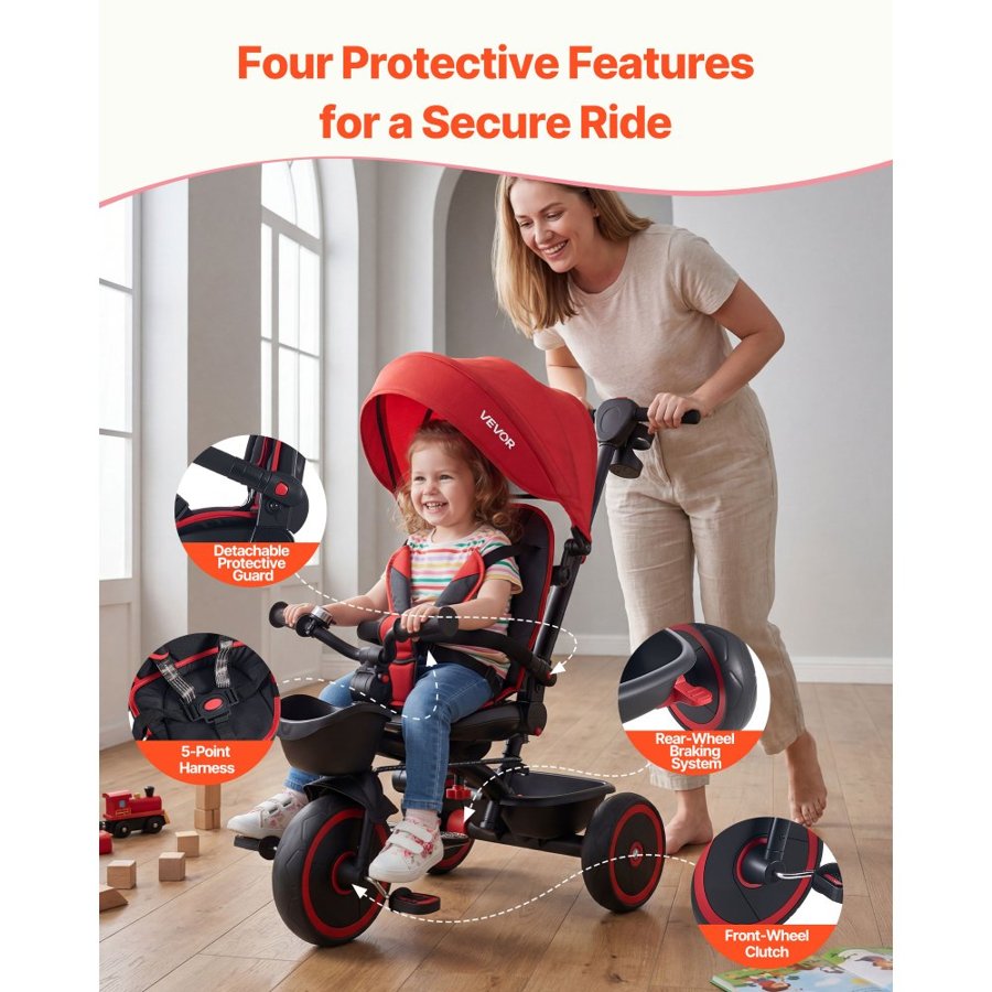 VEVOR Convertible Toddler Tricycle Stroller – 6-in-1, 55 lbs