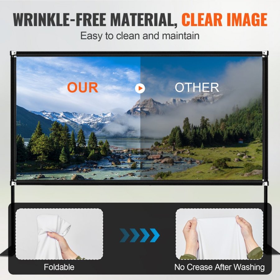 VEVOR Outdoor Movie Screen w/ Stand, 381 cm Portable Movie Screen, 16:9 HD Wide Angle Outdoor Projector Screen, Front & Rear Projection, w/ Storage Bag & Stand for Office Home Theater Outdoor Indoor Use