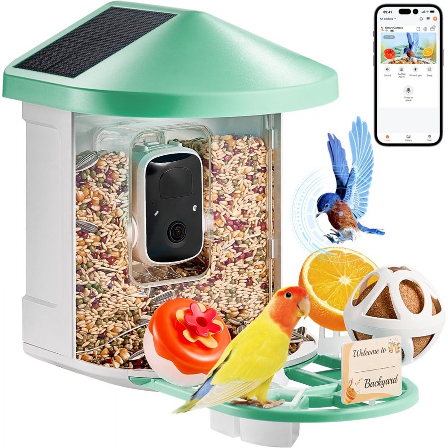 VEVOR AI Smart Bird Feeder with Camera – 2K HD, 3 Panels