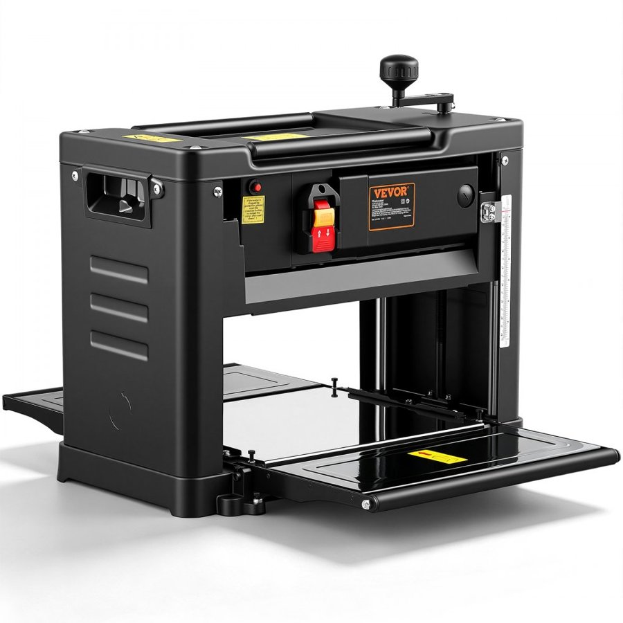 VEVOR Thickness Planer, Single Speed, 33 cm Width Worktable Benchtop Planer, Two-Blade, 15-Amp 1800W Powerful Motor, 30.5 cm Extended Infeeding Table, Low Noise for Both Hard & Soft Wood Material Removal