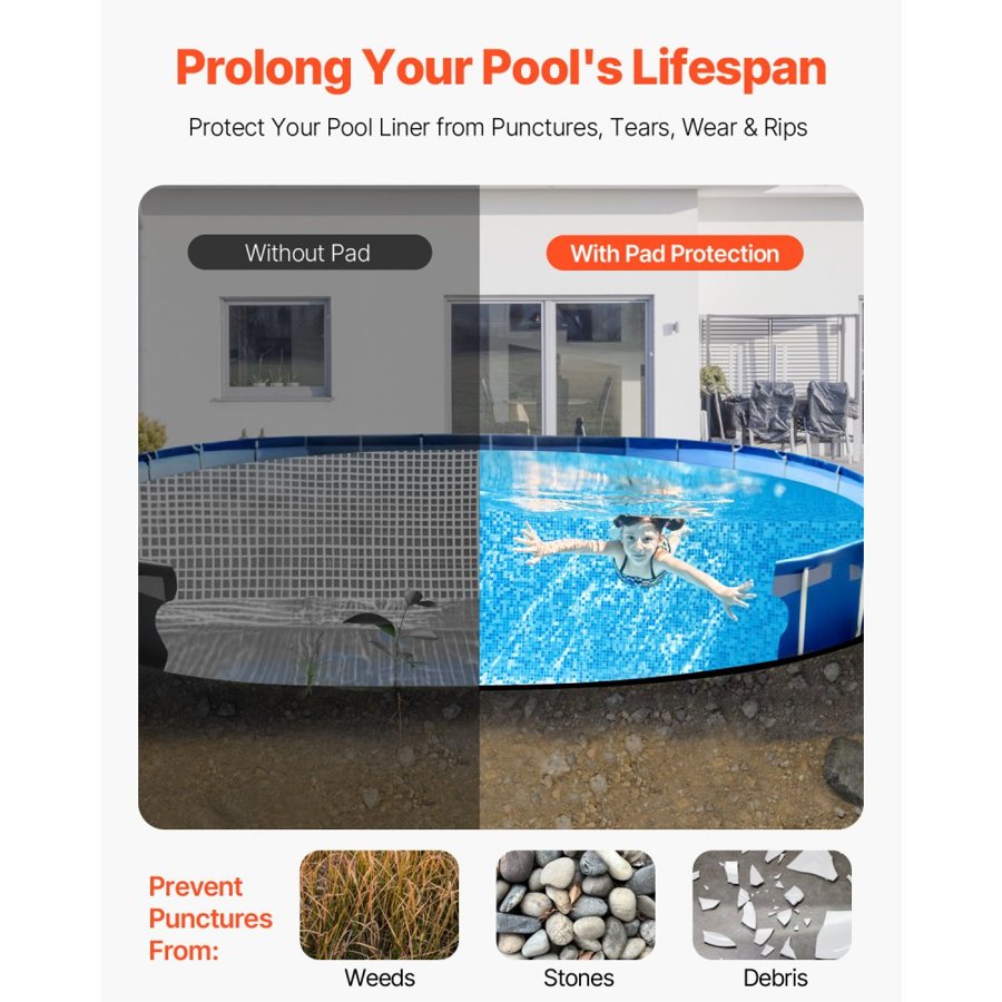 VEVOR Oval Pool Liner Pad – 12x24ft, 180g/m², Geotextile