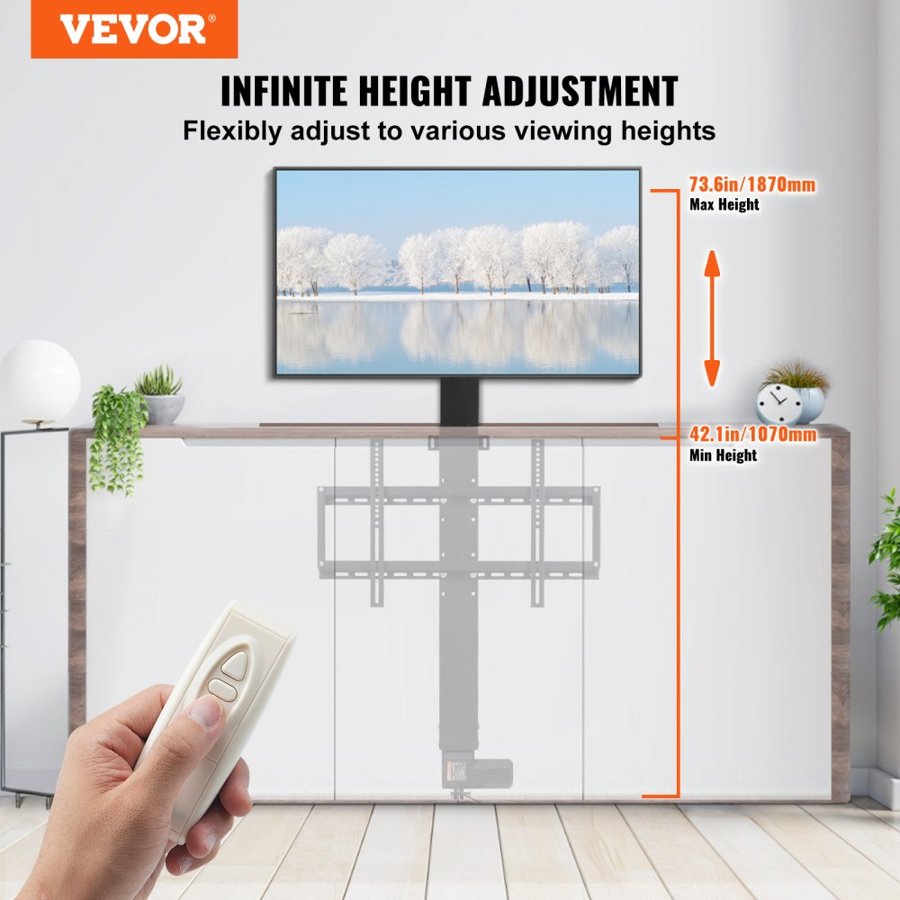 VEVOR TV Lift Stand Motorized TV auto Lift Mount Bracket for 66–152.4 cm Flat Screen LCD/LED/OLED Plasma TVs Heavy Duty Electric TV Mount Motorised TV Lift