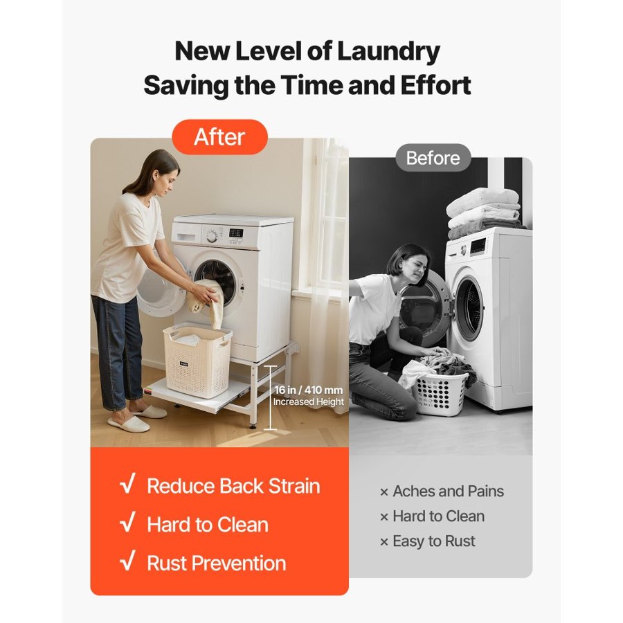 VEVOR Washer and Dryer Pedestal – 410mm, Pull Out Tray