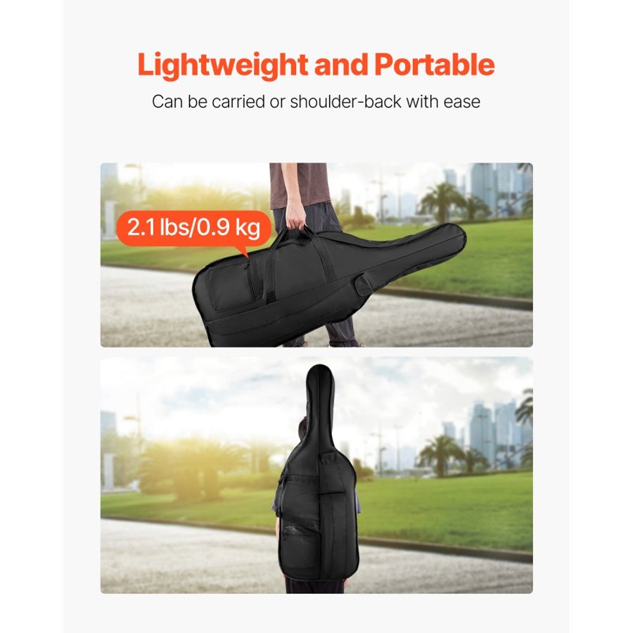 VEVOR 4/4 Full Size Cello Case, Nylon Waterproof, Lightweight Portable Travel Carrying Bag, with Reinforced Handle, Dual Shoulder Straps, Anti-Scratch, Professional Cello-Shape, for Cello, Black
