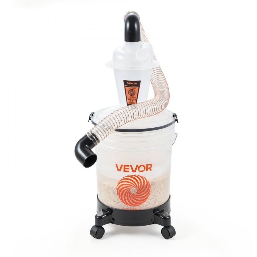 VEVOR Cyclone Dust Separator Kit, 19 L Bucket 50.8 mm O.D. Dust Collector, for Woodworking and Shop Wet/Dry Vacuums, with 90 cm PU Connection Hose, Elbow Adapter, Portable Casters, Translucent PP