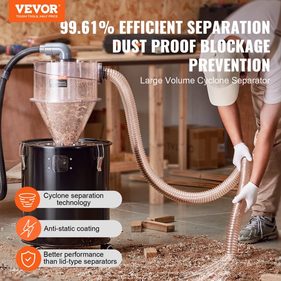 VEVOR Cyclone Dust Separator Kit – 4 Inch, 99.61%, 13.21 Gal