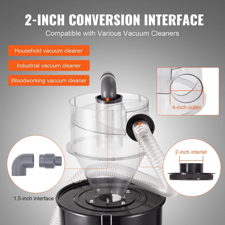 VEVOR Cyclone Dust Separator Kit – 4 Inch, 99.61%, 13.21 Gal