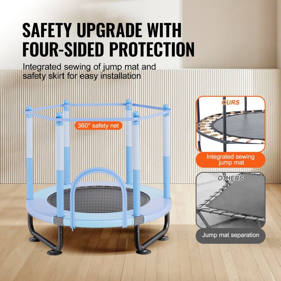 VEVOR 60" Kids Trampoline, 5FT Indoor Outdoor Trampoline, Mini Toddler Recreational Trampolinewith Safety Enclosure Net and Basketball Hoop, Birthday Gifts Christmas Toys for 3+ Years Children, Blue