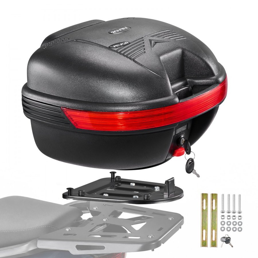 VEVOR Motorcycle Top Case 30L Universal Waterproof PP Motorcycle Tail Case, Detachable Motorbike Top Box with Security Lock & Backrest for Luggage Storage