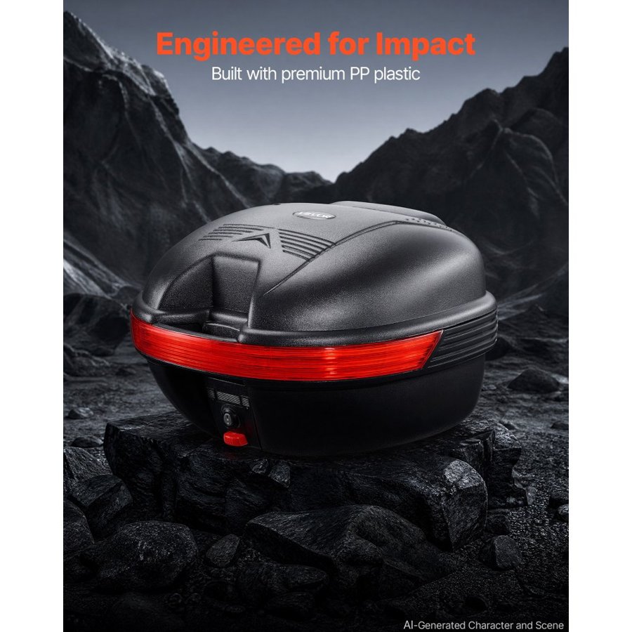VEVOR Motorcycle Top Case 30L Universal Waterproof PP Motorcycle Tail Case, Detachable Motorbike Top Box with Security Lock & Backrest for Luggage Storage
