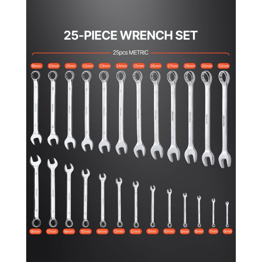 VEVOR Combination Wrench Set Metric - 25-Piece, 6-32mm