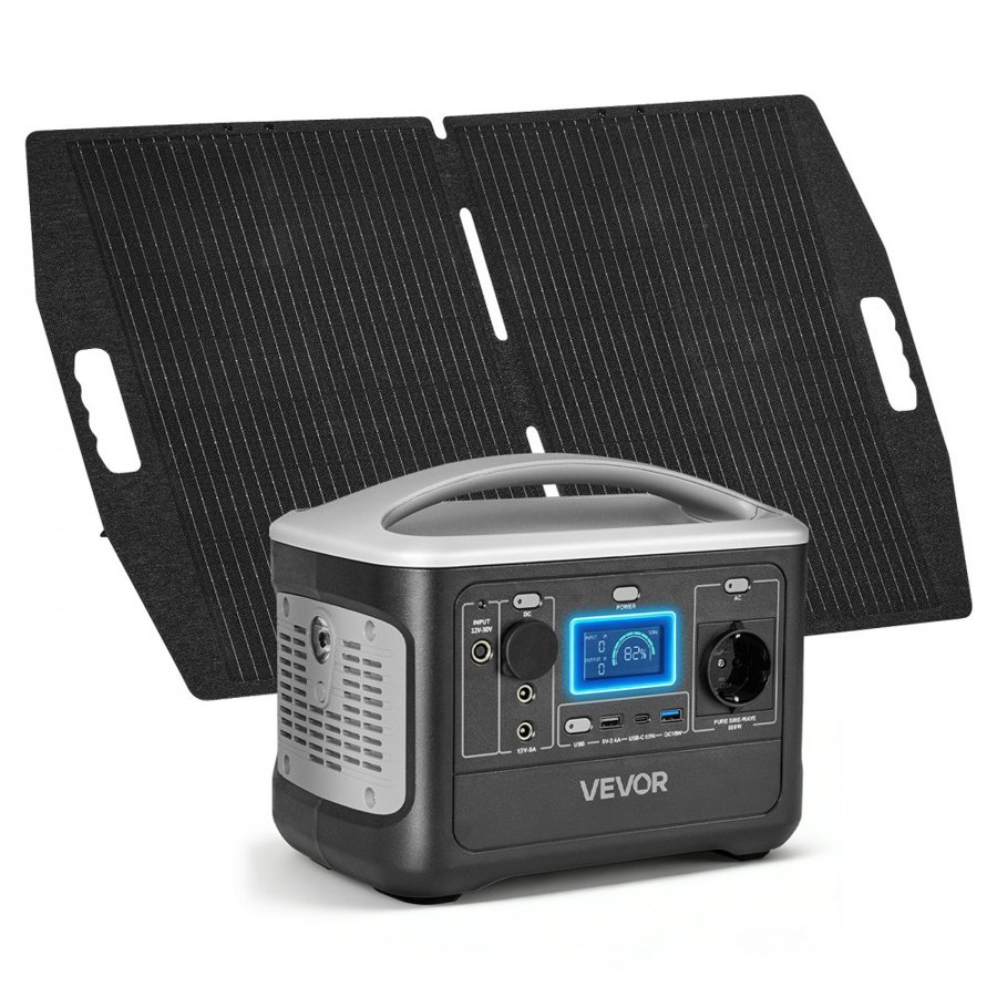 VEVOR 600W Portable Power Station with Solar Panel – 493Wh