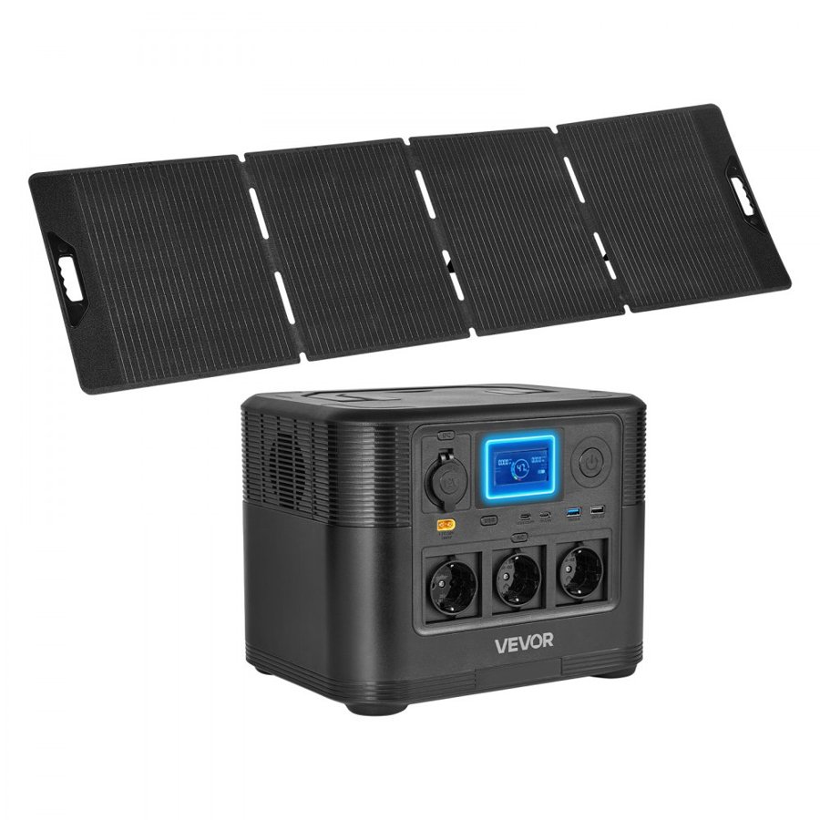 VEVOR 1800W Portable Power Station with Solar Panel – 1008Wh