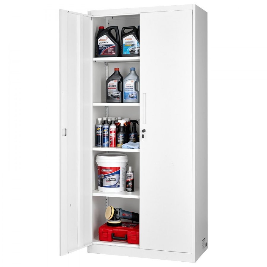 VEVOR Locking Metal Storage Cabinet – 5-Tier, 175 cm, White