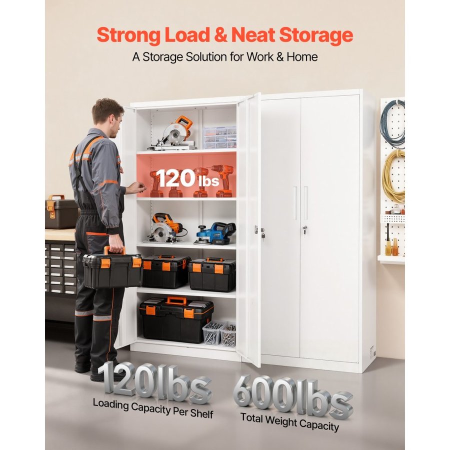 VEVOR Locking Metal Storage Cabinet – 5-Tier, 175 cm, White