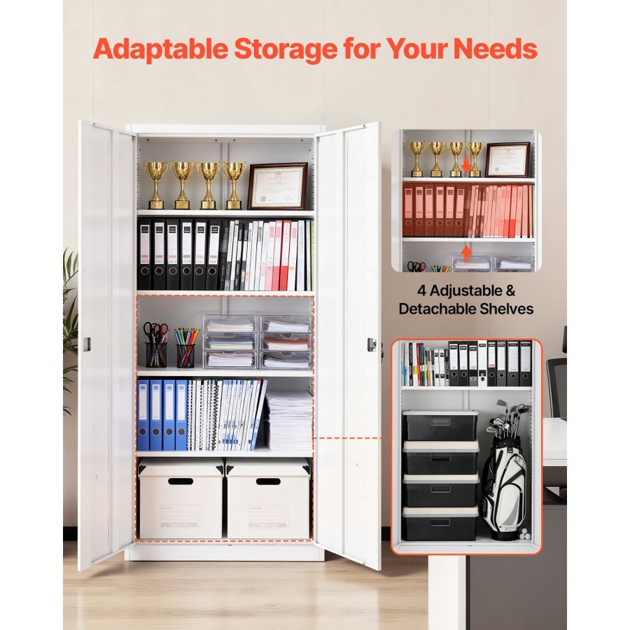 VEVOR Locking Metal Storage Cabinet – 5-Tier, 175 cm, White