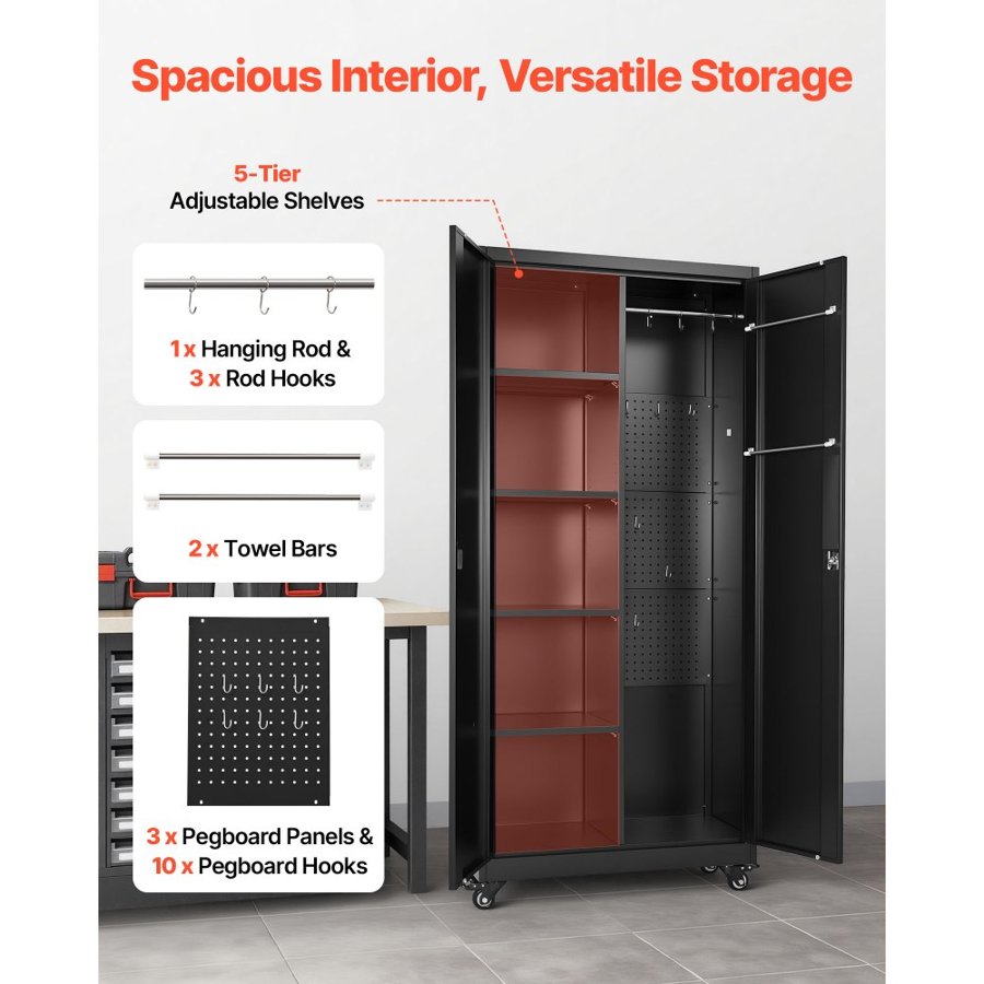 VEVOR Metal Tool Storage Cabinet – 70.6" Rolling 5-Tier