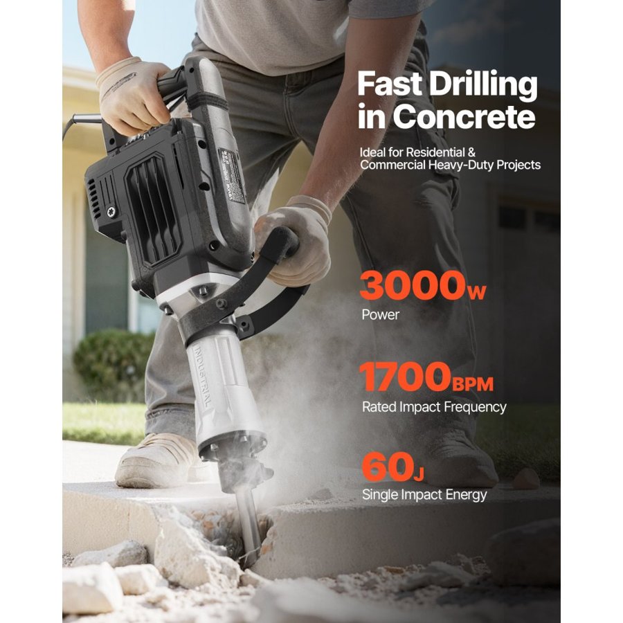 VEVOR Electric Concrete Breaker – 3000W, 1700 BPM Jackhammer