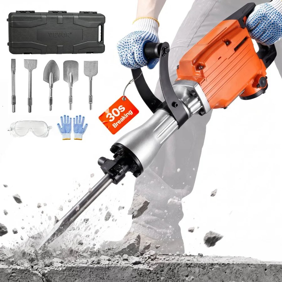 VEVOR 2200W Demolition Jack Hammer – JH-65, 6 Chisels