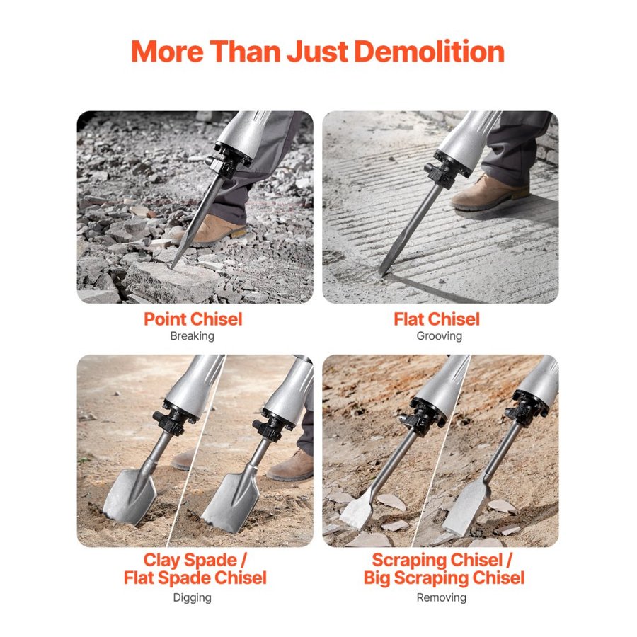 VEVOR 2200W Demolition Jack Hammer – JH-65, 6 Chisels