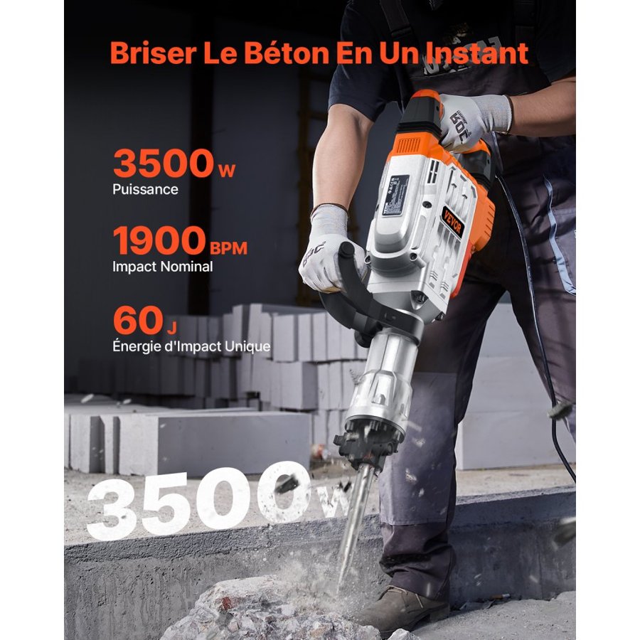 VEVOR Electric Chisel Hammer - 3500W, 60J, 2 Bits, 110V