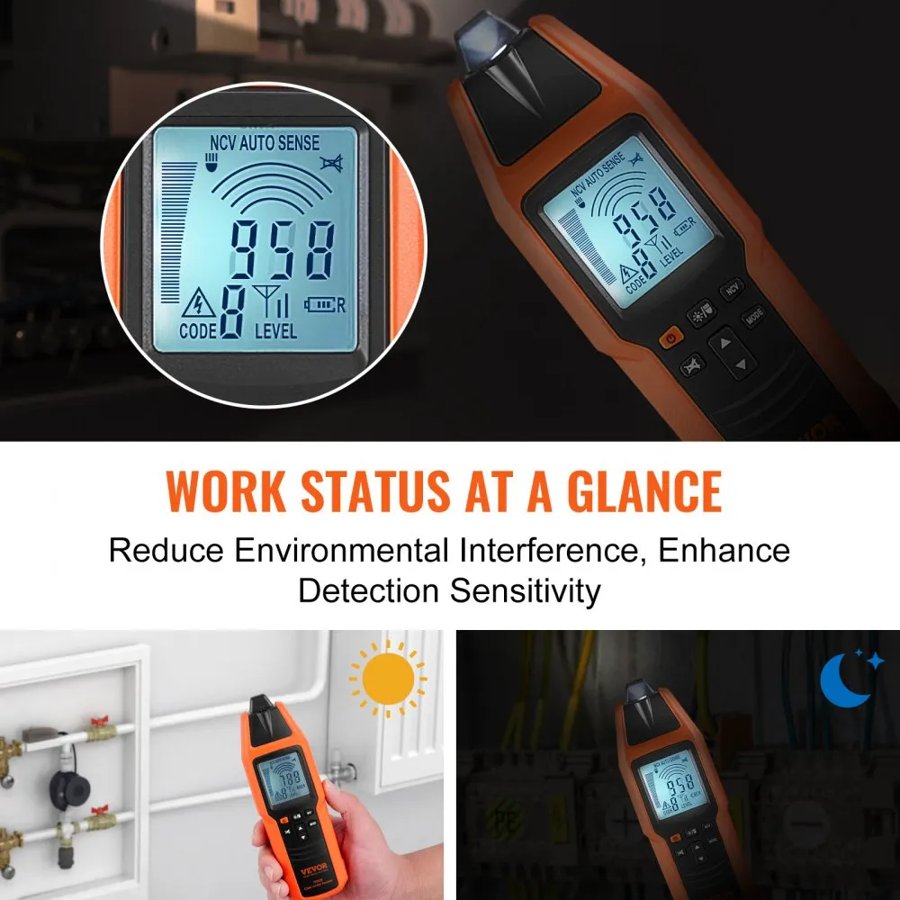 VEVOR Subterranean Wire Tracker, Up to 2.5m Detection Depth, Voltage Range 12-600V, Circuit and Line Break Locator, Extends to 6561 FT for Underground Pipes, Electric Fencing, Hidden Wires
