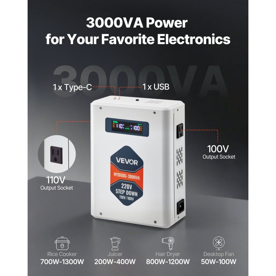 VEVOR Step Down Voltage Converter 220V to 110V –  3000VA