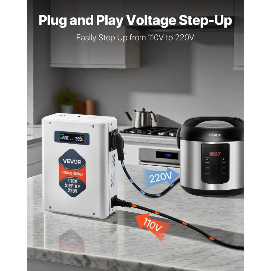 VEVOR Step Up Voltage Converter 110V to 220V- 2 EU,1 USB