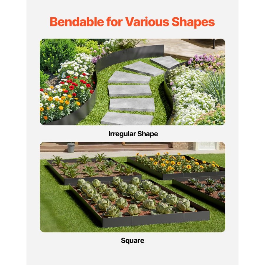 VEVOR Steel Landscape Edging, 3 Packs 40 x 8 in Rust-Resistant Metal Landscape Edging, Bendable Garden Edging Border, Heavy Duty Lawn Edging, Easy-to-Install, Flower Bed Yard Pathway Divider Black