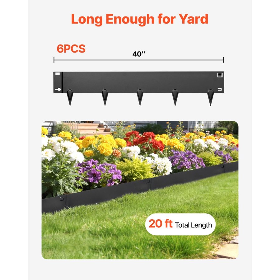 VEVOR Galvanized Steel Lawn Edging – 6-Pack, 40×8.15 In.