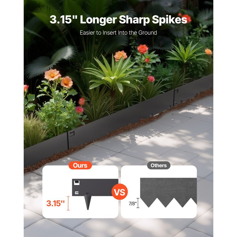 VEVOR Steel Landscape Edging, 5 Packs 39 x 3 in Rust-Resistant Metal Landscape Edging, Bendable Garden Edging Border, Heavy Duty Lawn Edging, Easy-to-Install, Flower Bed Yard Pathway Divider Black