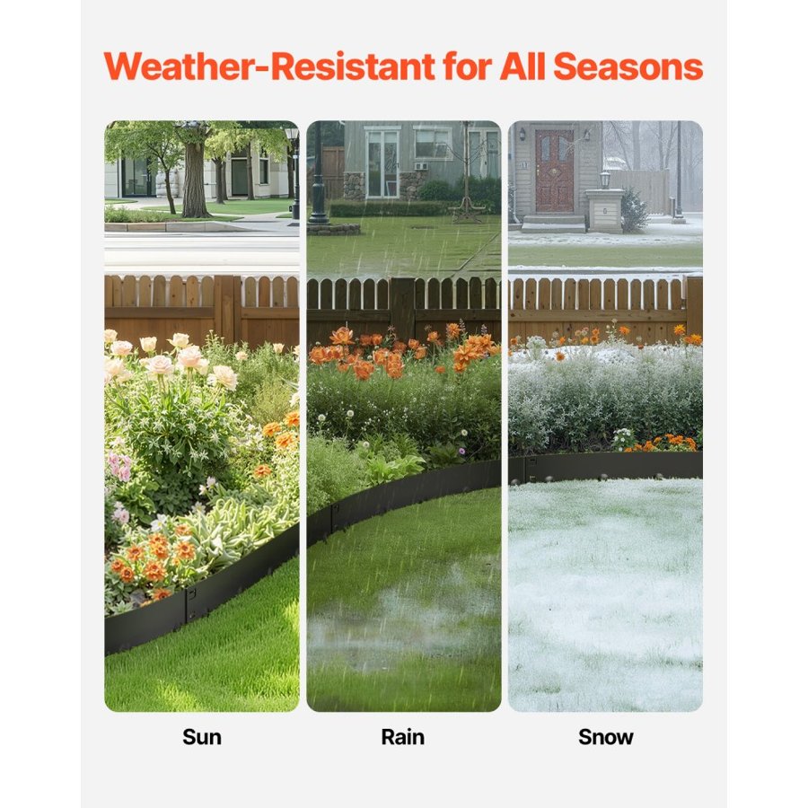 VEVOR Steel Landscape Edging, 5 Packs 39 x 3 in Rust-Resistant Metal Landscape Edging, Bendable Garden Edging Border, Heavy Duty Lawn Edging, Easy-to-Install, Flower Bed Yard Pathway Divider Black