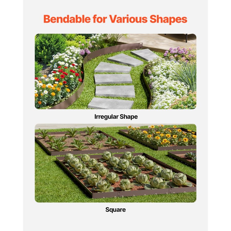 VEVOR Steel Landscape Edging, 5 Packs 39 x 5 in Rust-Resistant Metal Landscape Edging, Bendable Garden Edging Border, Heavy Duty Lawn Edging, Easy-to-Install, Flower Bed Yard Pathway Divider Brown