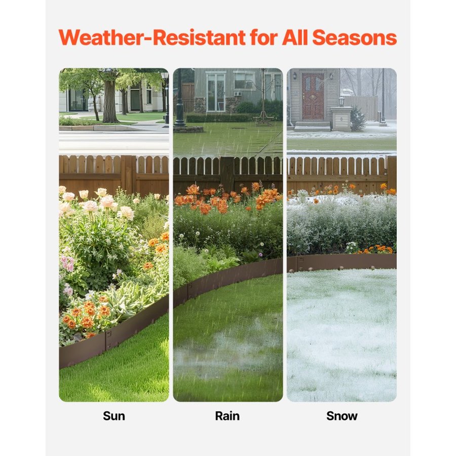 VEVOR Steel Landscape Edging, 5 Packs 39 x 3 in Rust-Resistant Metal Landscape Edging, Bendable Garden Edging Border, Heavy Duty Lawn Edging, Easy-to-Install, Flower Bed Yard Pathway Divider Brown