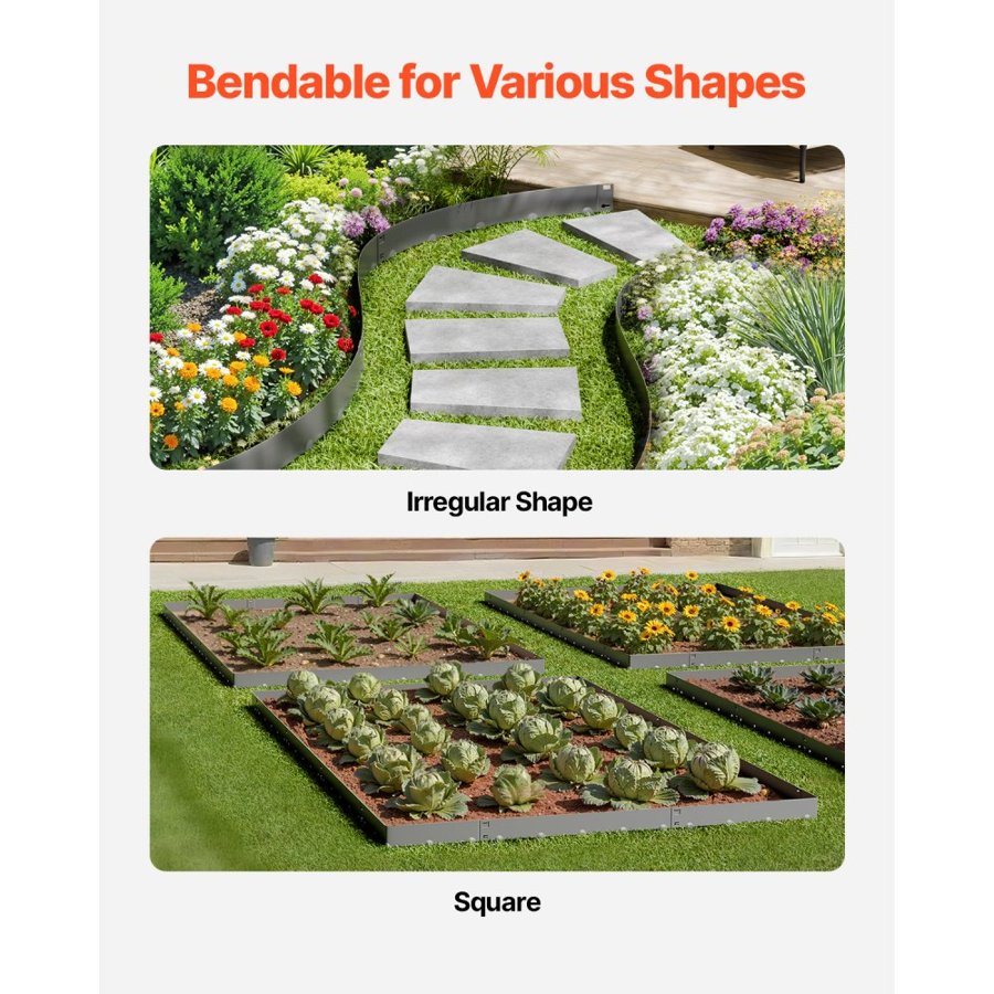 VEVOR Steel Landscape Edging, 5 Packs 39 x 4 in Rust-Resistant Metal Landscape Edging, Bendable Garden Edging Border, Heavy Duty Lawn Edging, Easy-to-Install, Flower Bed Yard Pathway Divider Dark Gray