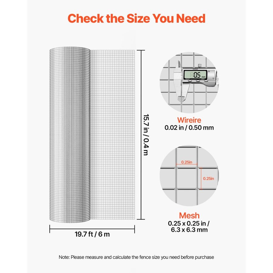 VEVOR Metal Wire Mesh Roll – 0.4×6 m, 6.3 mm Galvanized
