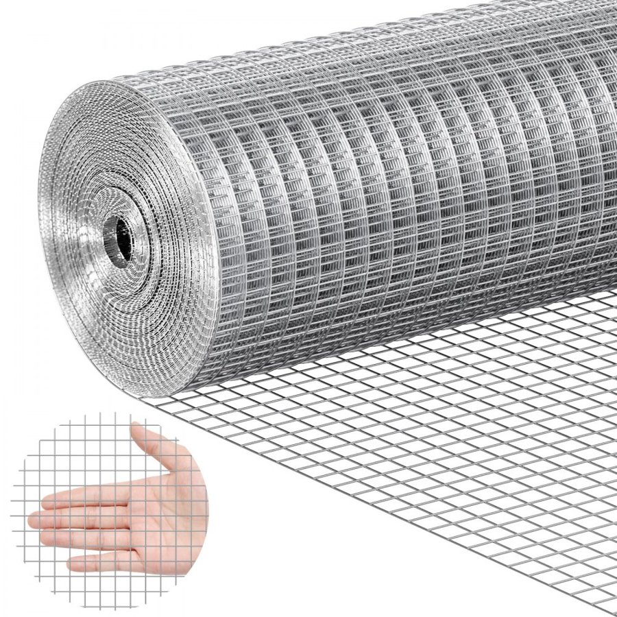VEVOR Hardware Cloth 12.7 mm 610 mm x 7.62 m 19 Gauge Chicken Wire Fence, Hot-Dip Galvanized After Welding Metal Wire Mesh Roll, Garden Plant Welded Fencing Roll Supports Poultry Netting Cage Fence