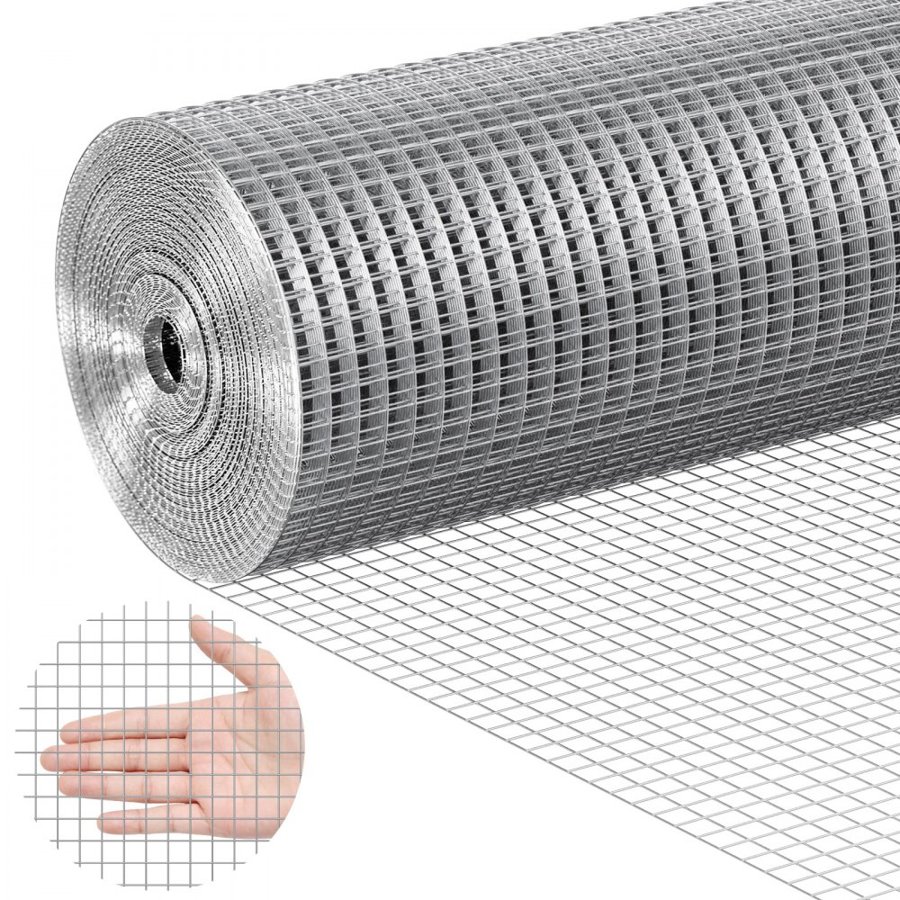 VEVOR Hardware Cloth 12.7 mm 610 mm x 15.24 m 19 Gauge Chicken Wire Fence, Hot-Dip Galvanized After Welding Metal Wire Mesh Roll, Garden Plant Welded Fencing Roll Supports Poultry Netting Cage Fence
