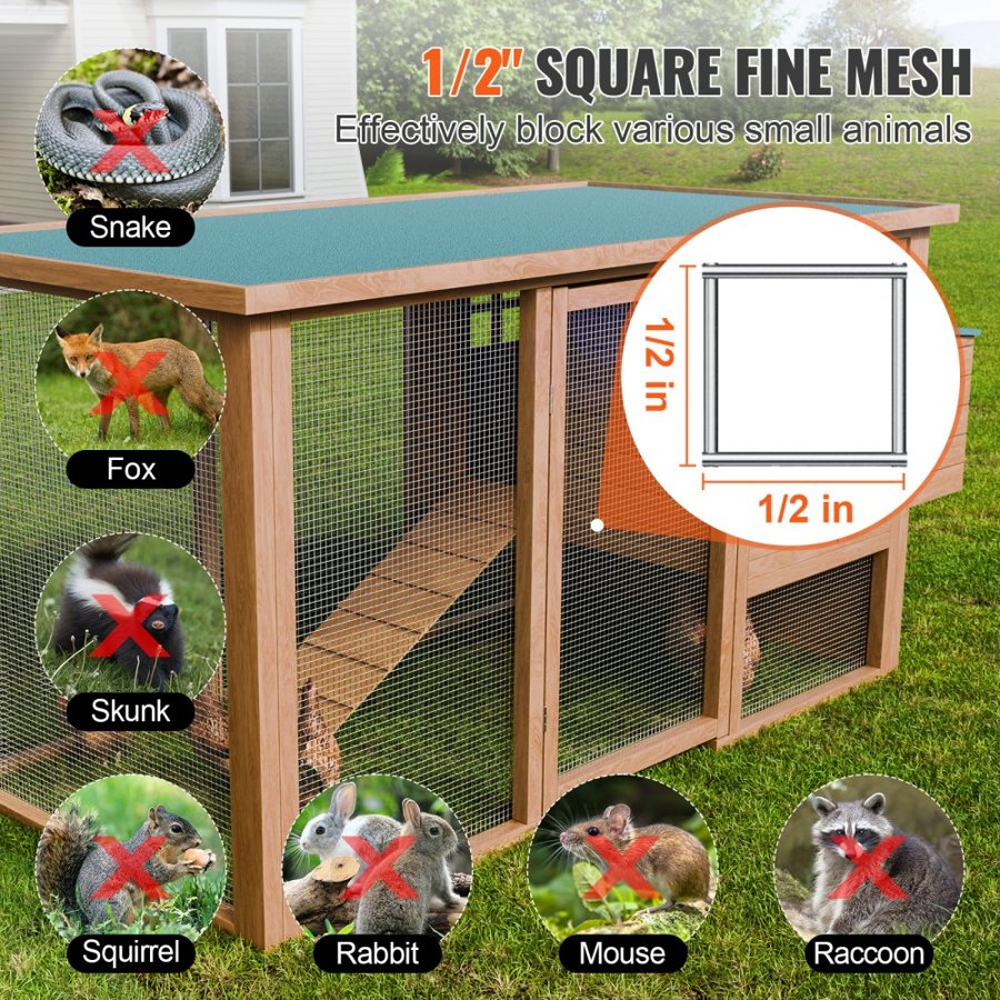 VEVOR Hardware Cloth, 1/2 inch 24in x 100 ft 19 Gauge, Hot Dipped Galvanized Wire Mesh Roll, Chicken Wire Fencing, Wire Mesh for Rabbit Cages, Garden, Small Rodents