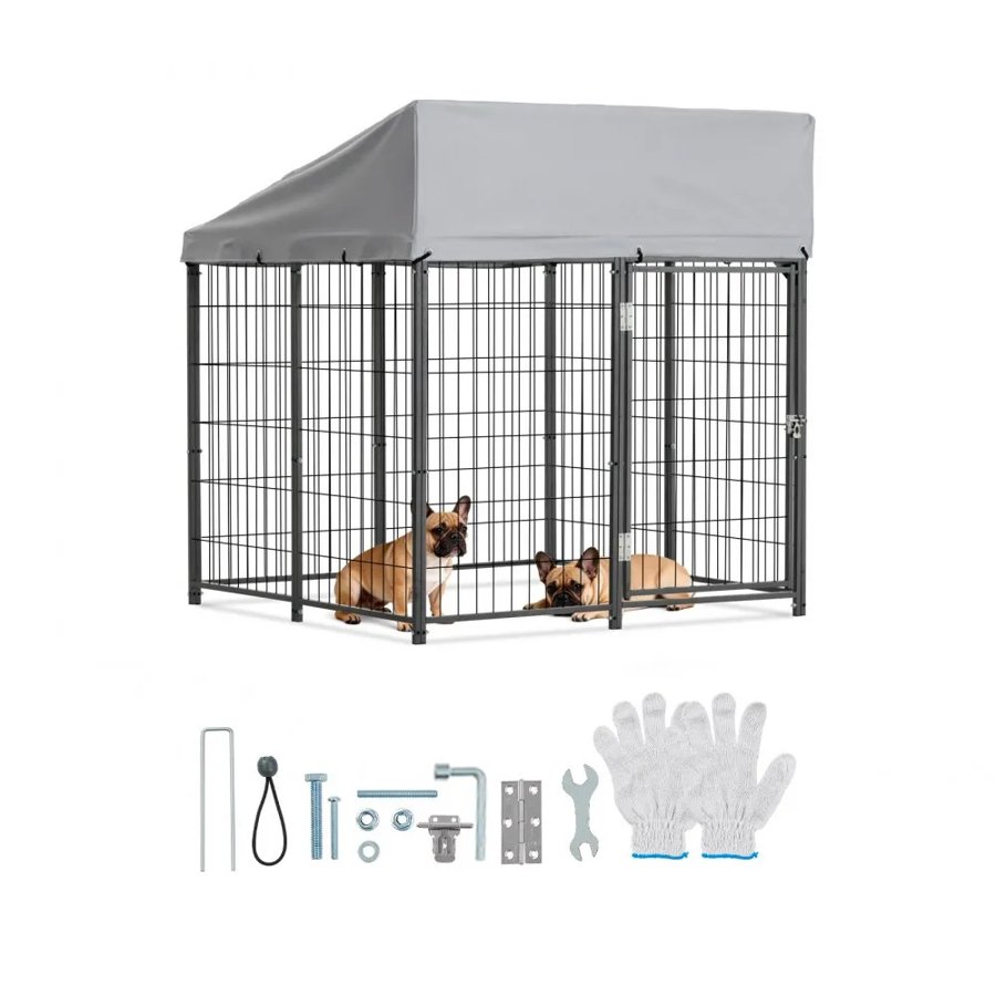 VEVOR Heavy Duty Outdoor Dog Kennel with Roof – 3.67×3.78 ft