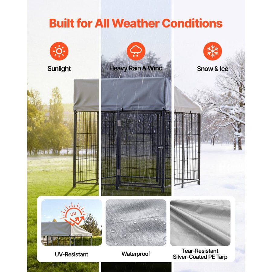 VEVOR Heavy Duty Outdoor Dog Kennel with Roof – 3.67×3.78 ft