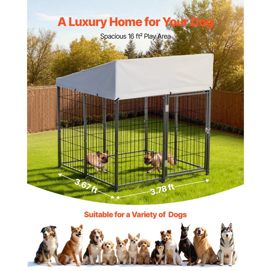 VEVOR Heavy Duty Outdoor Dog Kennel with Roof – 3.67×3.78 ft