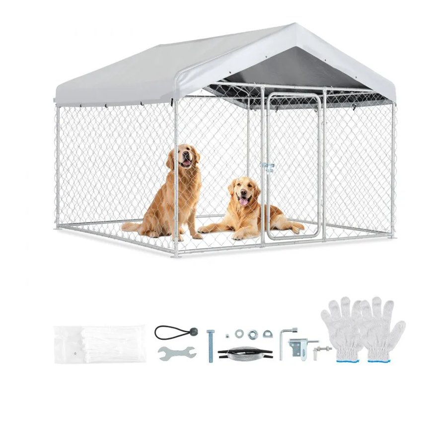VEVOR Outdoor Dog Kennel, 2 x 2 x 1.6 m Large Dog Kennel with Secure Lock, Outside Dogs Enclosures with UV-Resistant & Waterproof Roof Cover, Heavy Duty Pet Crate Cage Run for Large Dogs