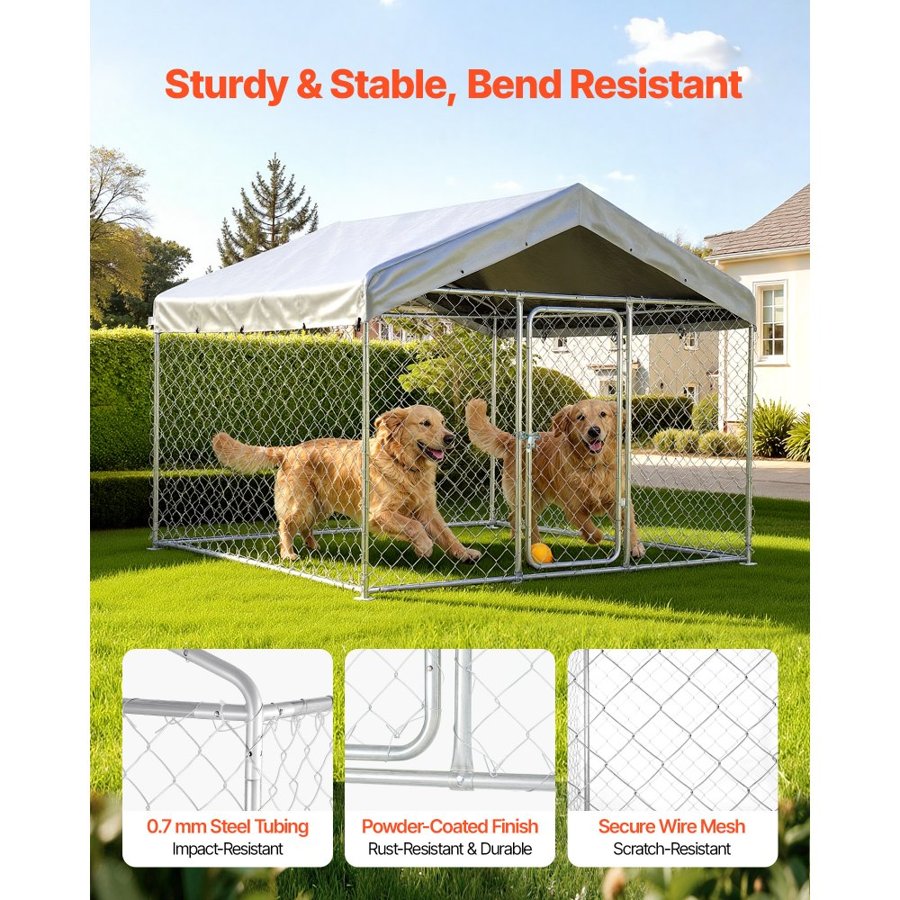 VEVOR Outdoor Dog Kennel, 2 x 2 x 1.6 m Large Dog Kennel with Secure Lock, Outside Dogs Enclosures with UV-Resistant & Waterproof Roof Cover, Heavy Duty Pet Crate Cage Run for Large Dogs