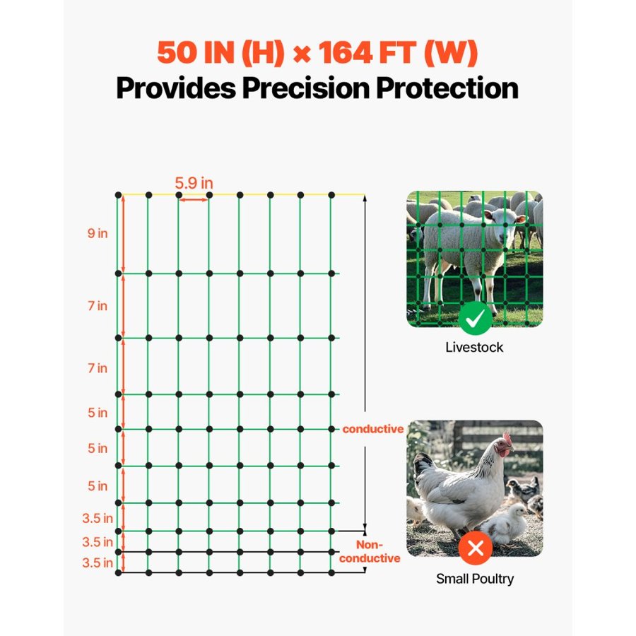VEVOR Electric Fence for Livestock – 50" H x 164' L