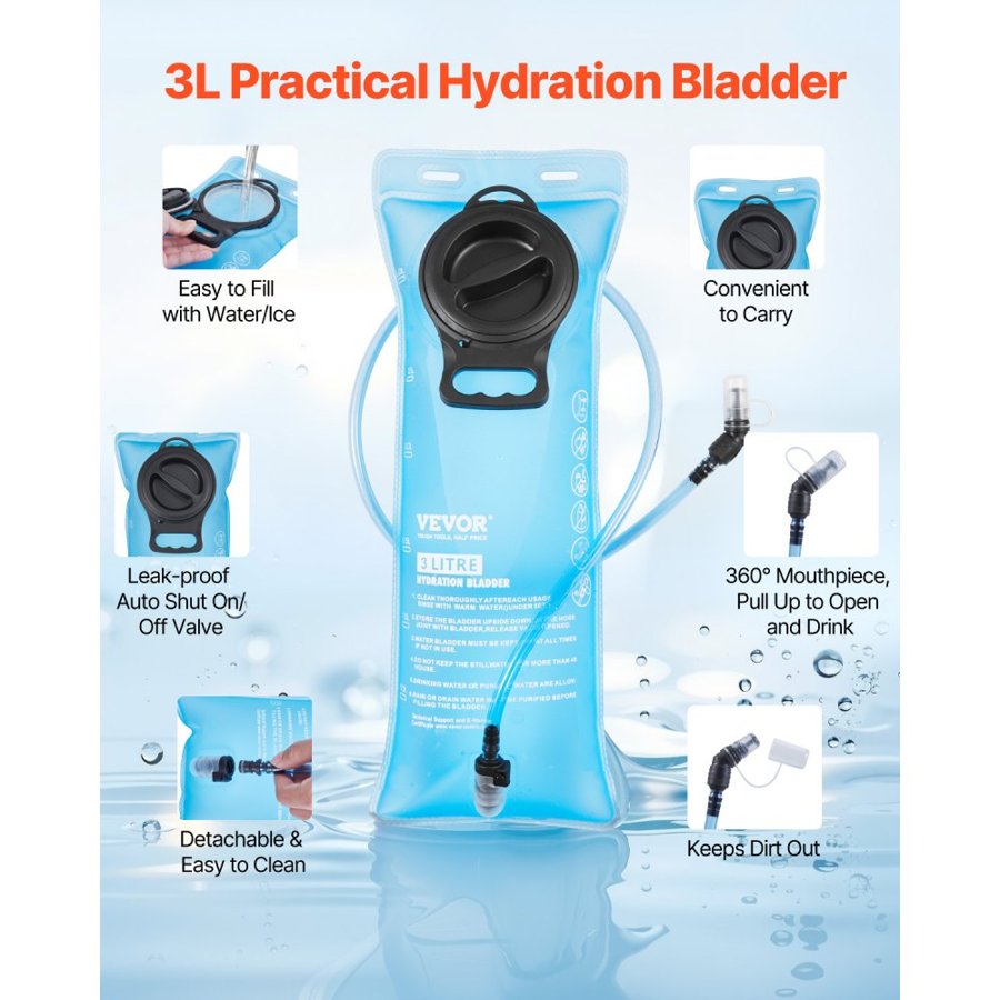 VEVOR Hydration Backpack, 15L Insulated Hydration Pack Backpack with 3L TPU Water Bladder, Hiking Water Backpack with Storage for Men Women, Hydro Water Daypack for Hiking Running Cycling Camping